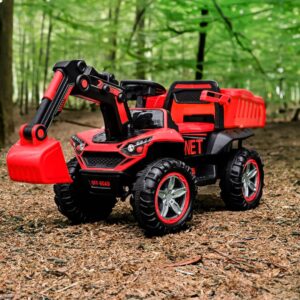 Excavator + bascula electrica Toyu Bonet 60W 12V, Telecomanda, culoare galbena